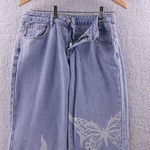 SHEIN‎ Butterfly Flare Jeans Light Wash Size 28 Wide Leg Y2K